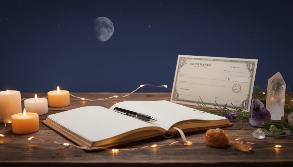 découvrez comment la nouvelle lune est le moment parfait pour poser vos intentions et attirer l'abondance financière grâce au chèque d'abondance.